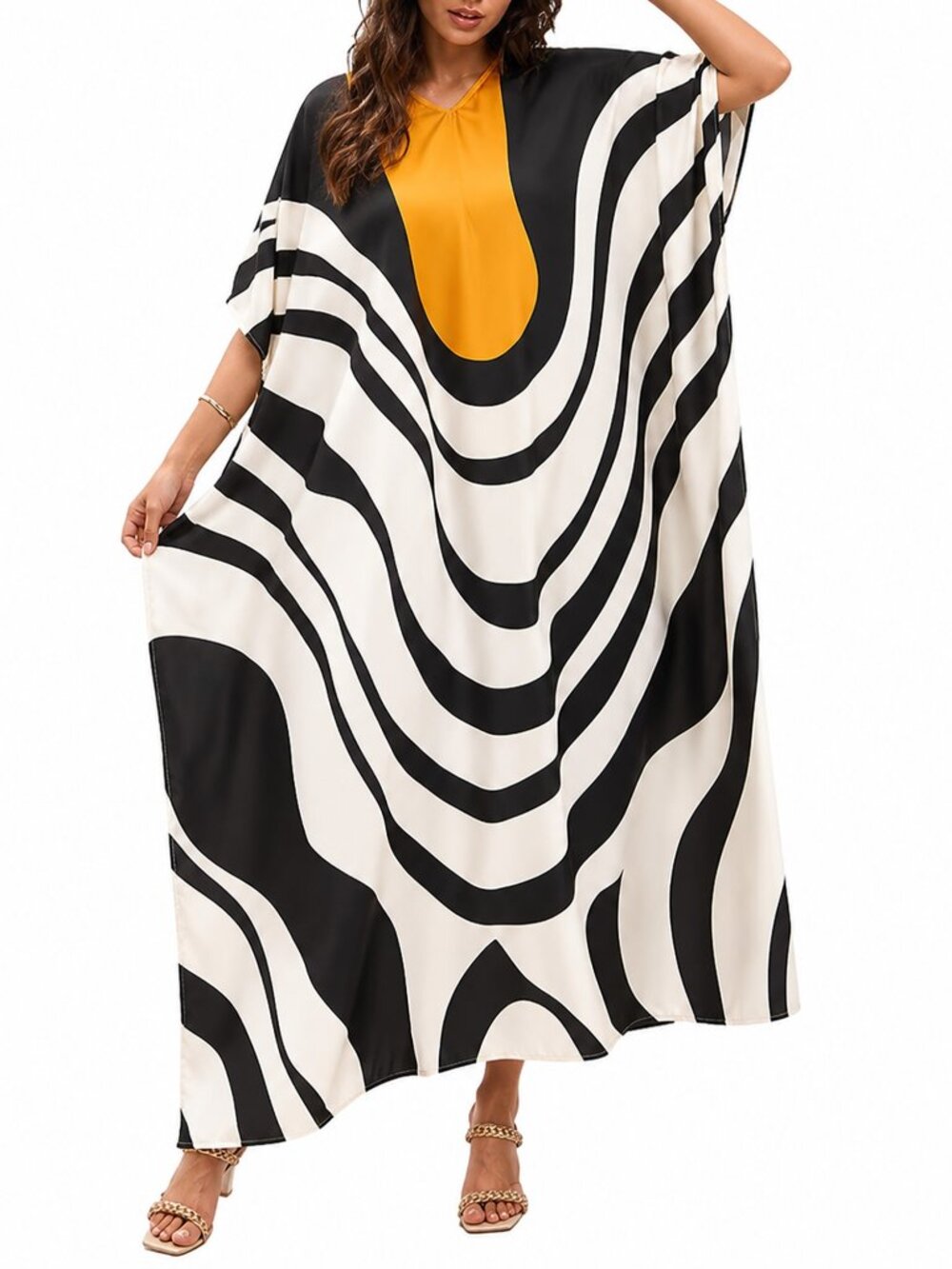 Plus Size Caftan Dress Digital Printed Maxi Moo Moos Cover Up Dresses for Women